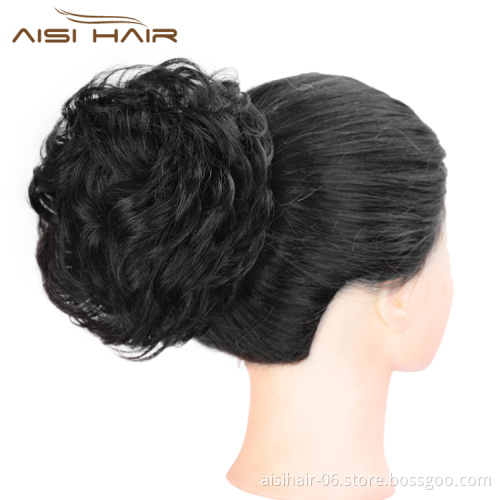 Aisi Hair Brazilian Human Hair Natural Black Curly Chignon Bun Elastic Rope Rubber Band Hairpiece Clip In Extension For Women
